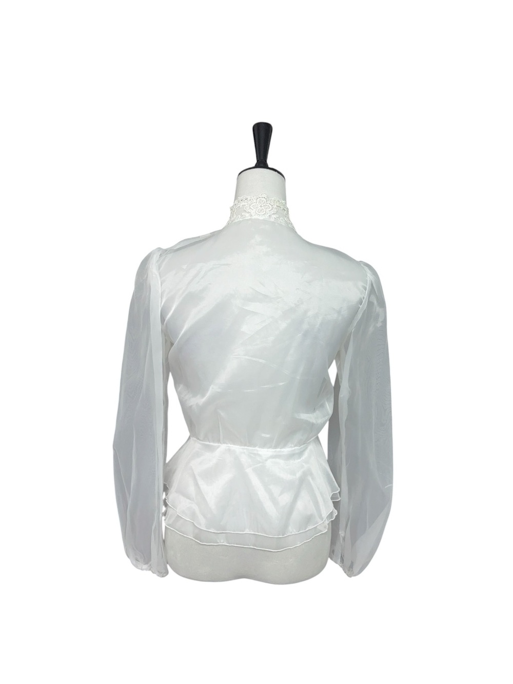 Vintage Style White Sheer Lace Victorian Blouse S/M - Picture 4 of 10
